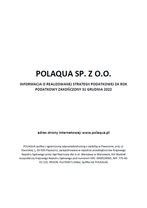 Informacja o realizowanej strategii podatkowej za rok 2022