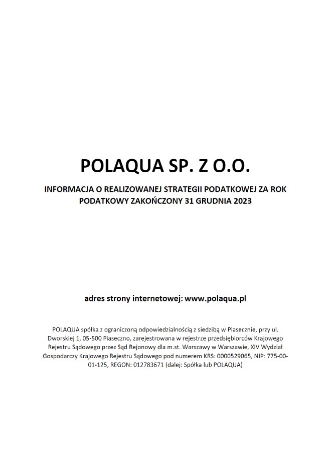 Informacja o realizowanej strategii podatkowej za rok 2023